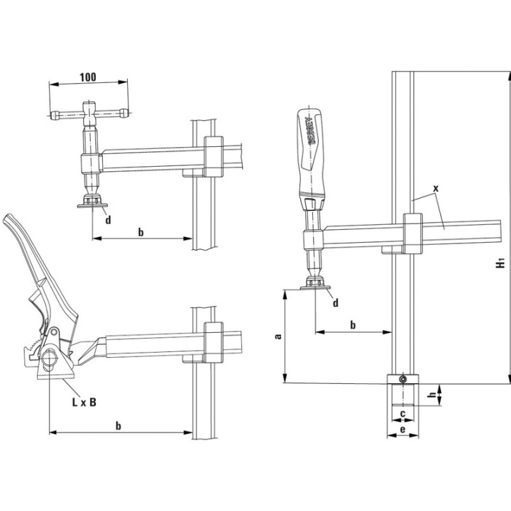 schema tecnico morsetto di fissaggio a vite fisso foro 28mm per tavoli saldatura