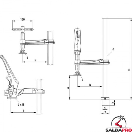 schema tecnico morsetto a leva scartamento fisso Bessey