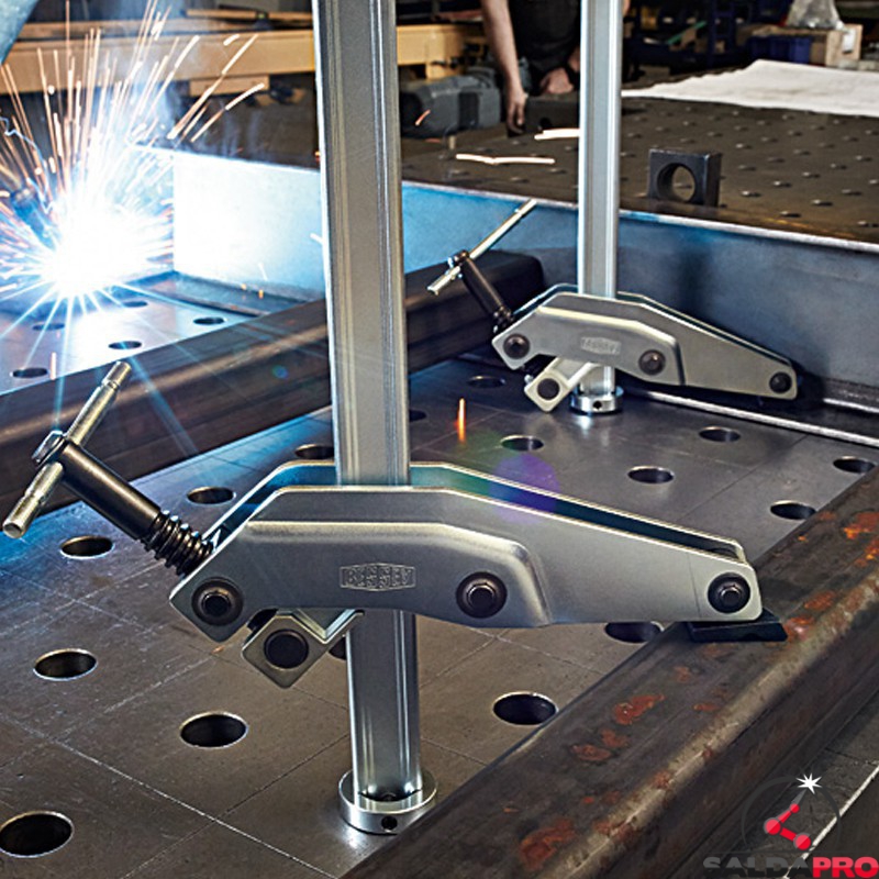 Morsetto Di Serraggio Rinforzato Con Piastra In Ghisa - Ø48mm, 6 Fori M10, Manico Lungo 150mm, Argento - Foto 9