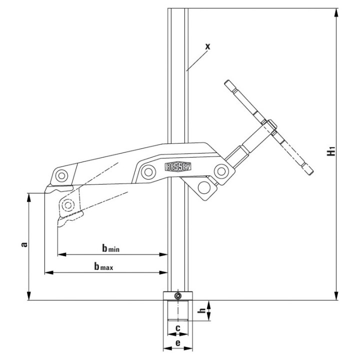 Morsetto di serraggio Bessey TW28GRS con braccio a serrante 28mm