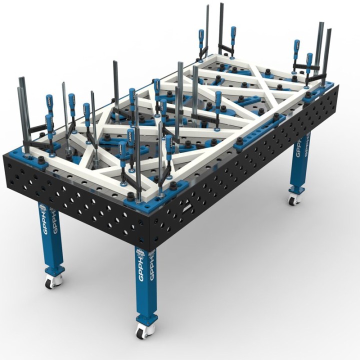 Banco per saldatura con ruote SteelMax GPPH 2x1mt in acciaio rinforzato, fori 28mm