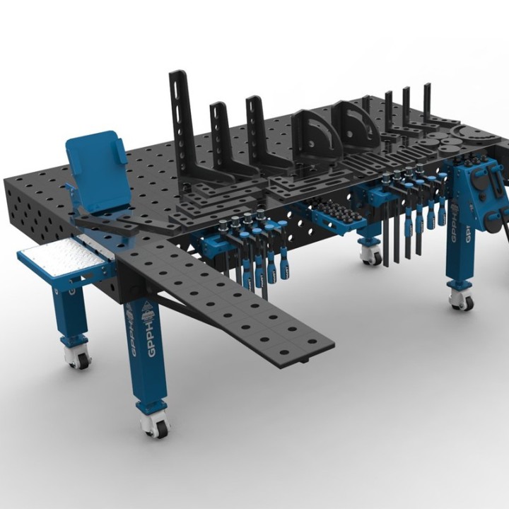 Banco per saldatura con ruote SteelMax GPPH 2x1mt in acciaio rinforzato, fori 28mm