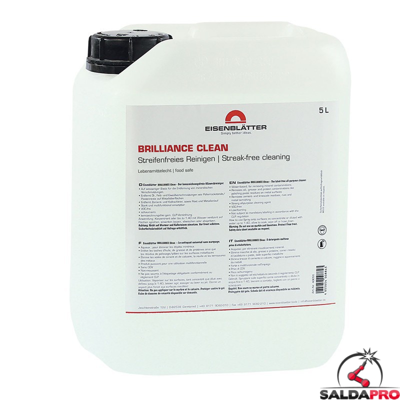 Detergente Brilliance Clean tanica 5 litri per pulizia metalli