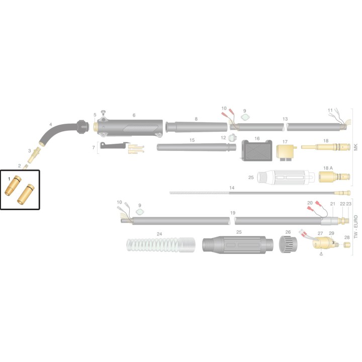 Ugello gas Ø 10-13-16 mm per torcia TW1 (10pz)