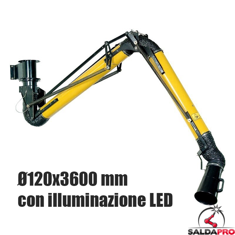 braccio aspirante Aspirex 1 Ø120mm lunghezza 3600mm Dalpitech con luce LED