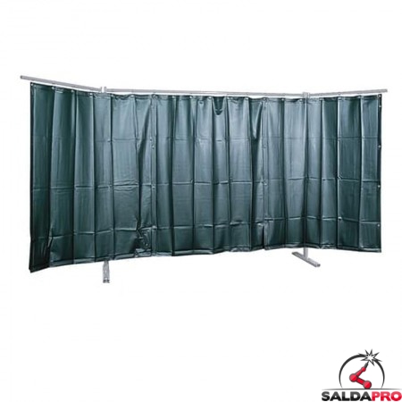 Parete protettiva per saldatura a 3 pannelli con tenda verde scuro 3800x1830 mm