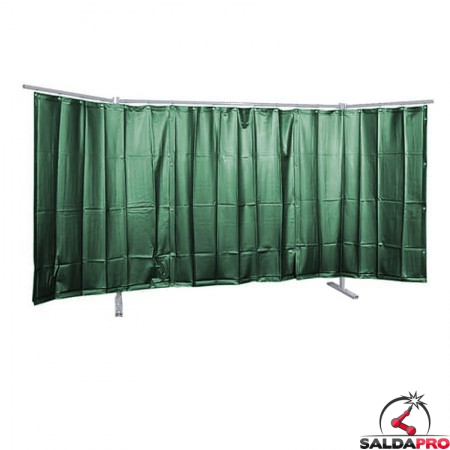 Parete protettiva per saldatura a 3 pannelli con tenda verde chiaro 3800x1830 mm