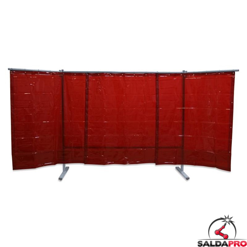 Parete protettiva per saldatura a 3 pannelli con tenda rossa 3800x1830 mm