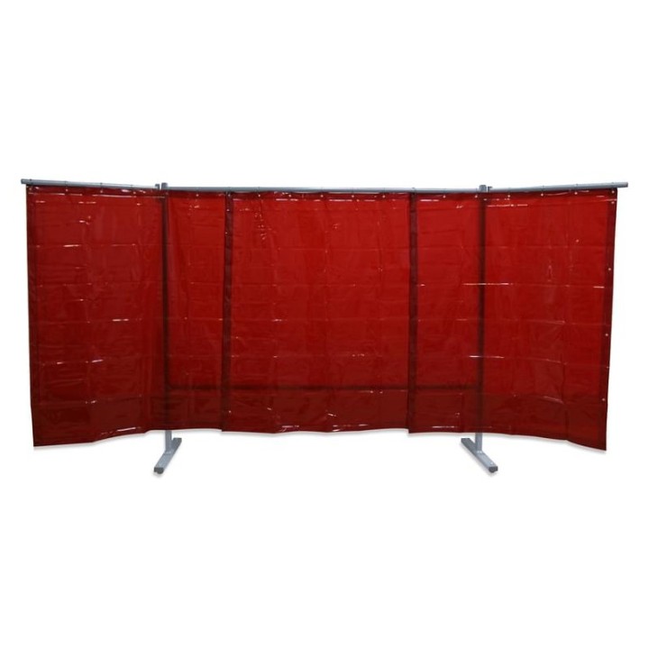 Parete protettiva per saldatura a 3 pannelli con tenda rossa 3800x1830 mm