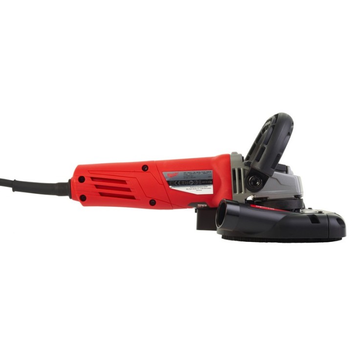vista lato destro smerigliatrice angolare Milwaukee AGV 12 DEG con cuffia levigatura