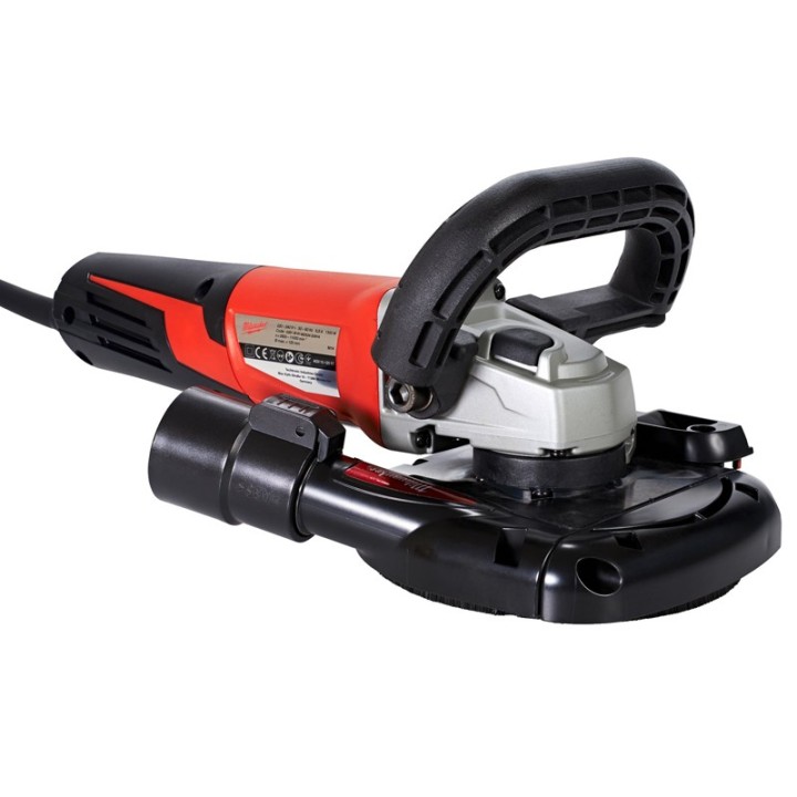 vista laterale destra smerigliatrice angolare Milwaukee AGV 15 DEG con cuffia levigatura