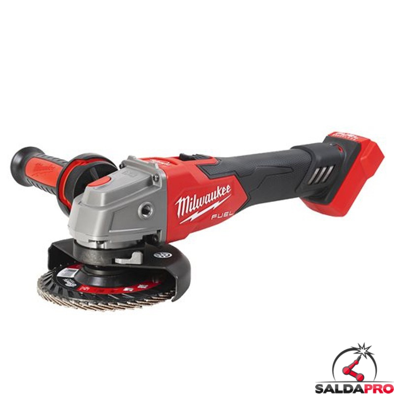 Smerigliatrice a batteria Milwaukee M18 Fuel 125mm con interruttore a slitta