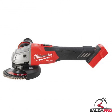 vista laterale smerigliatrice angolare a batteria Milwaukee M18 Fuel FSAGV125XB