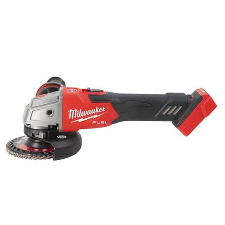 vista laterale smerigliatrice angolare a batteria Milwaukee M18 Fuel FSAGV125XB
