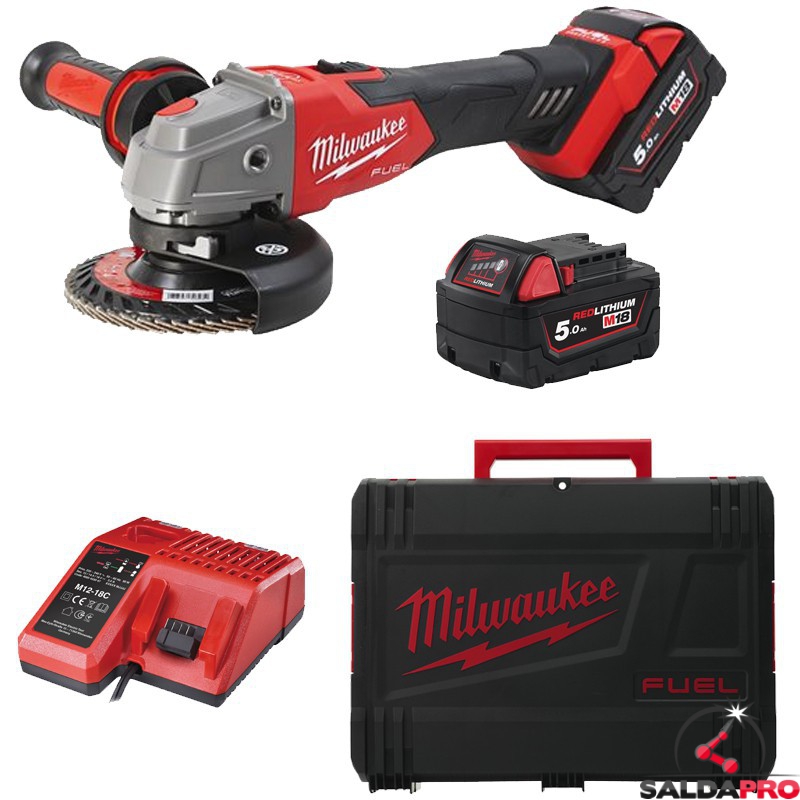 Kit smerigliatrice angolare Milwaukee M18 Fuel FSAG 125mm in Kit con batterie 5.0Ah