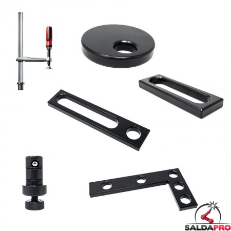 Set di accessori di serraggio 24 pezzi per tavoli saldatura SteelMax GPPH, fori 28mm