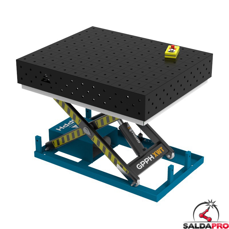 Banco per saldatura SteelPlus idraulico GPPH 1,2x1mt spessore 12mm, fori 16mm
