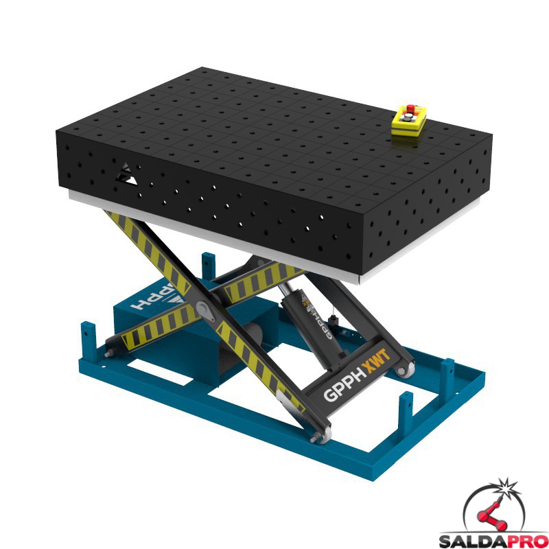 Banco per saldatura SteelPlus idraulico GPPH 1,2x0,8mt spessore 12mm, fori 16mm