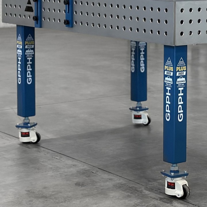 Tavolo per saldatura con ruote SteelPlus INOX GPPH 1,2x1mt spessore 12mm, fori 16mm
