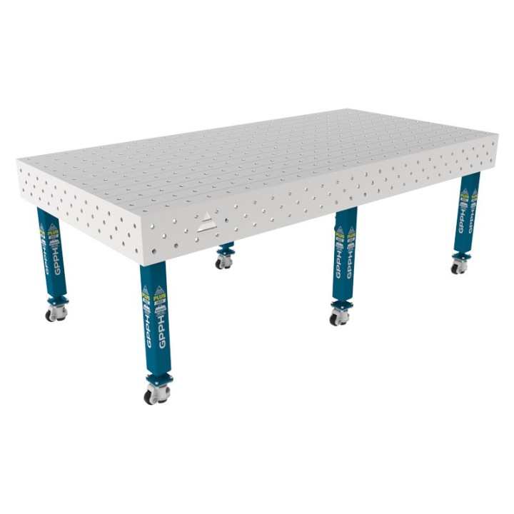 Tavolo per saldatura con ruote SteelPlus INOX GPPH 2,4x1,2mt spessore 12mm, fori 16mm