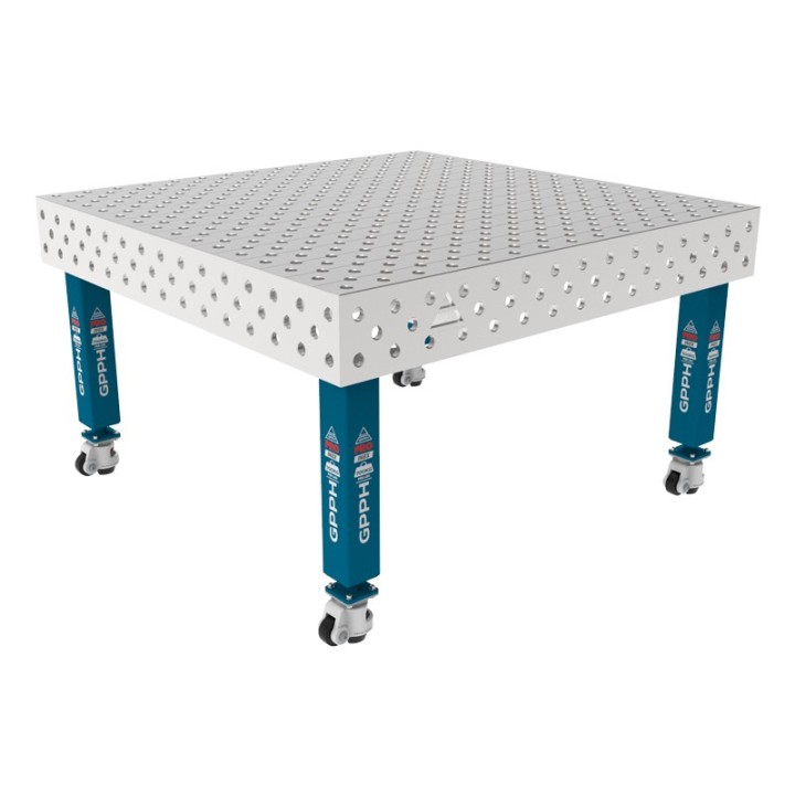 Tavolo per saldatura con ruote SteelMax INOX GPPH 1,5x1,48mt spessore 15mm, fori 28mm