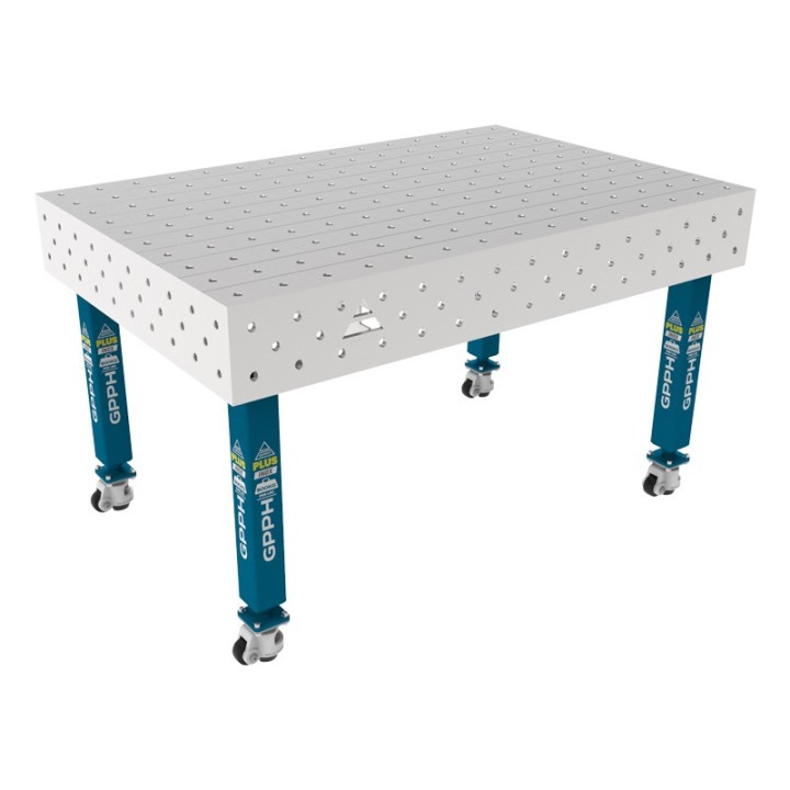 Tavolo per saldatura con ruote SteelPlus INOX GPPH 1,5x1mt spessore 12mm, fori 16mm
