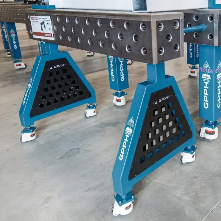 Supporto saldatura con ruote GPPH SteelExpert Trestle spessore 25mm, fori 28mm in griglia diagonale