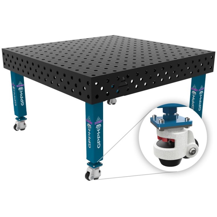 Tavolo per saldatura con ruote SteelExpert GPPH 1,5x1,48mt spessore 25mm, fori 28mm