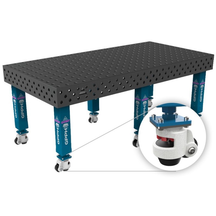 Tavolo per saldatura con ruote SteelExpert GPPH 2,4x1,2mt spessore 25mm, fori 28mm