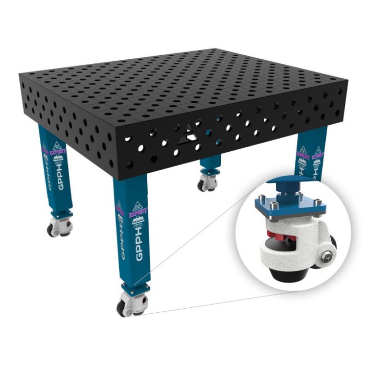 Tavolo per saldatura con ruote SteelExpert GPPH 1,2x1mt spessore 25mm, fori 28mm in griglia diagonale