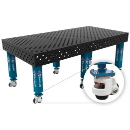 Tavolo per saldatura con ruote SteelExpert GPPH 2,4x1,2mt spessore 25mm, fori 28mm in griglia diagonale