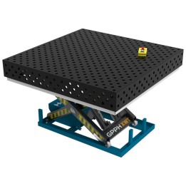 Tavolo per saldatura idraulico SteelExpert GPPH 1,5x1,48mt spessore 25mm, fori 28mm in griglia diagonale