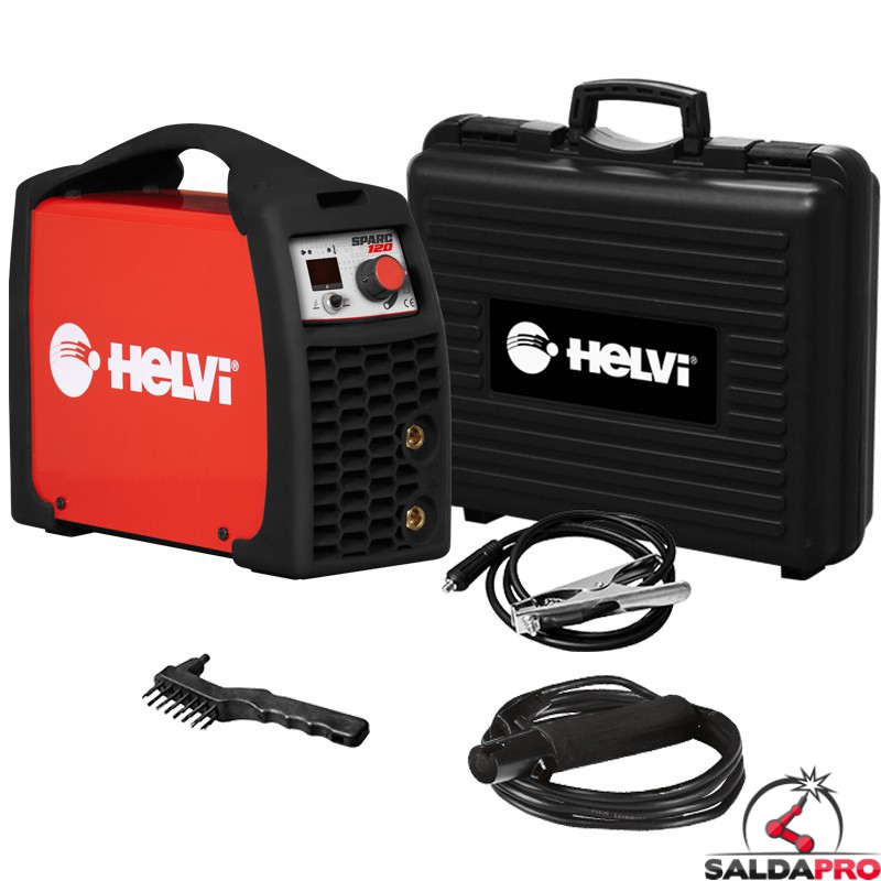 Saldatrice inverter Helvi Sparc 120 per saldatura MMA e TIG 10-120A in Kit con valigetta e accessori Saldatrice inverter Helvi Sparc 120 per saldatura MMA e TIG 10-120A in Kit con valigetta e accessori
