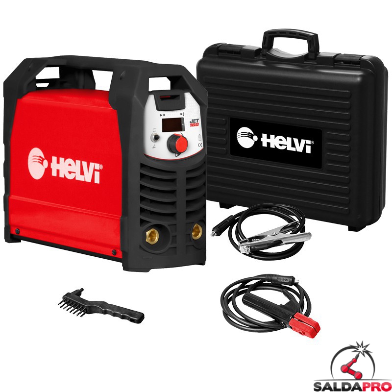Saldatrice inverter Helvi Jet 160 per saldatura MMA e TIG 10-160A in Kit con valigetta e accessori Saldatrice inverter Helvi Jet 160 per saldatura MMA e TIG 10-160A in Kit con valigetta e accessori