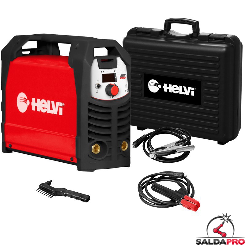 Saldatrice inverter Helvi Jet 200 per saldatura MMA e TIG 10-200A in Kit con valigetta e accessori Saldatrice inverter Helvi Jet 200 per saldatura MMA e TIG 10-200A in Kit con valigetta e accessori