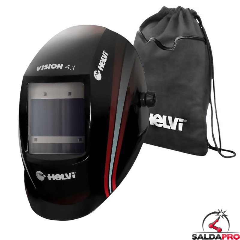 Maschera saldatura Helvi Vision 4.1 True Color autoscurante a protezione variabile DIN 9-13 con sacco portacasco Maschera saldatura Helvi Vision 4.1 True Color autoscurante a protezione variabile DIN 9-13 con sacco portacasco