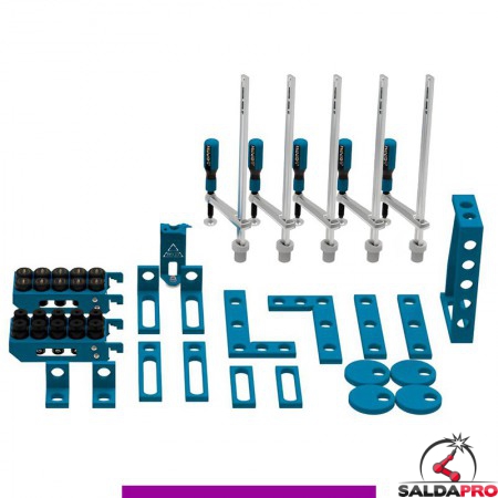 Set 45 accessori di serraggio per tavoli saldatura SteelExpert GPPH, fori 28mm