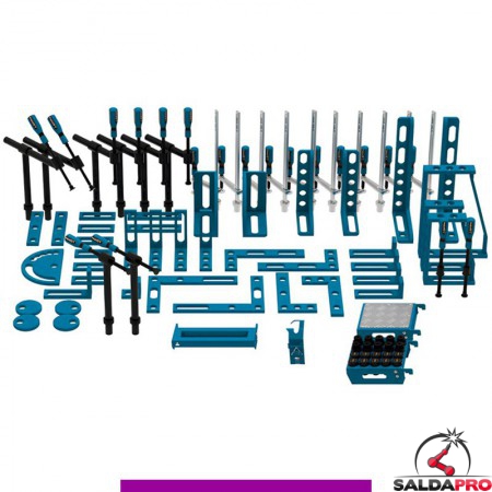 Set 84 accessori di serraggio per tavoli saldatura SteelExpert GPPH, fori 28mm