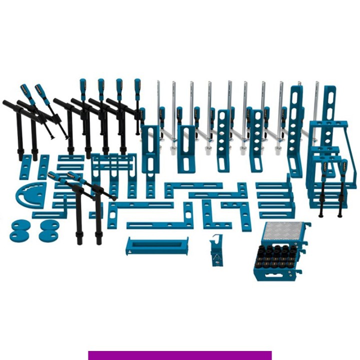 Set 84 accessori di serraggio per tavoli saldatura SteelExpert GPPH, fori 28mm