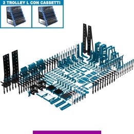 Set 252 accessori di serraggio per tavoli saldatura SteelExpert GPPH, fori 28mm con 2 trolley L