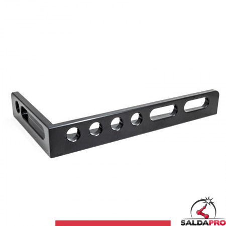 Squadra di battuta 450x250mm sinistra GPPH per tavoli saldatura SteelMax, spessore 15mm, fori 28mm