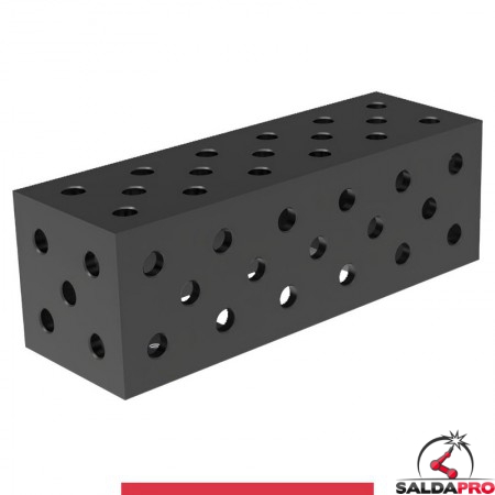 Blocco di collegamento 600x200x200mm per tavoli saldatura GPPH SteelMax, spessore 15mm fori 28mm griglia diagonale