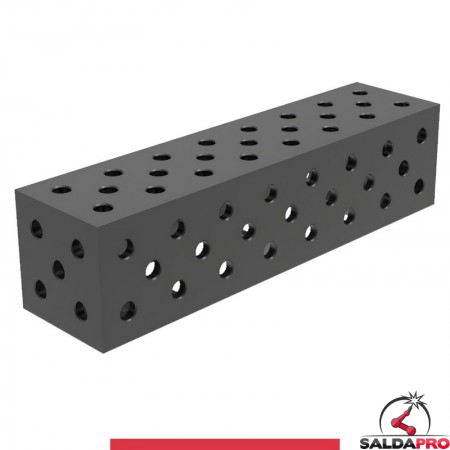 Blocco di collegamento 800x200x200mm per tavoli saldatura GPPH SteelMax, spessore 15mm fori 28mm griglia diagonale
