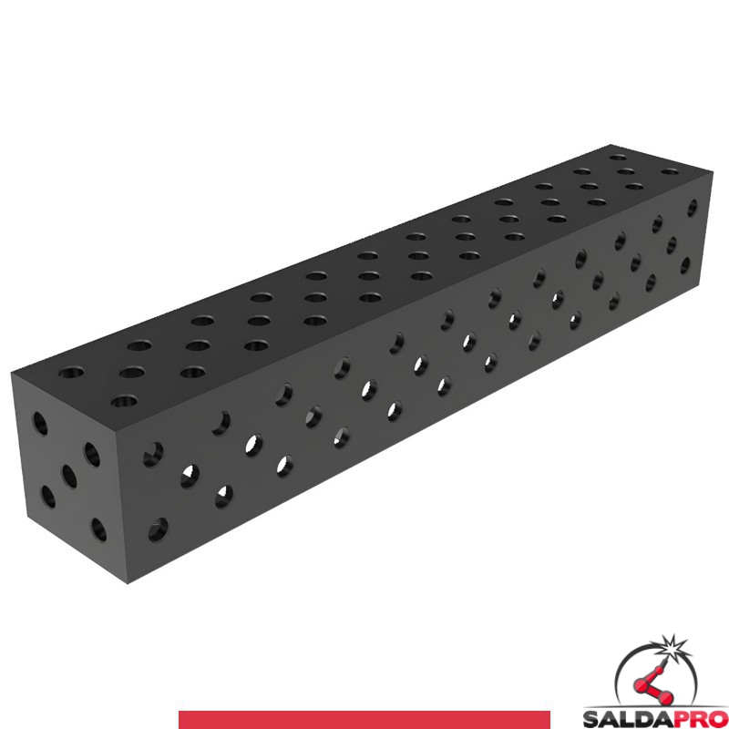 Blocco di collegamento 1200x200x200mm per tavoli saldatura GPPH SteelMax, spessore 15mm fori 28mm griglia diagonale
