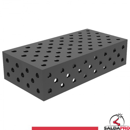 Blocco di collegamento 800x400x200mm per tavoli saldatura GPPH SteelMax, spessore 15mm fori 28mm griglia diagonale