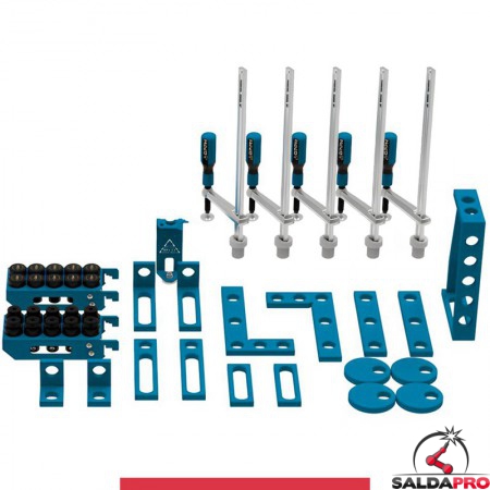 Set 45 accessori di serraggio per tavoli saldatura SteelMax GPPH, fori 28mm