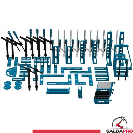 Set 84 accessori di serraggio per tavoli saldatura SteelMax GPPH, fori 28mm