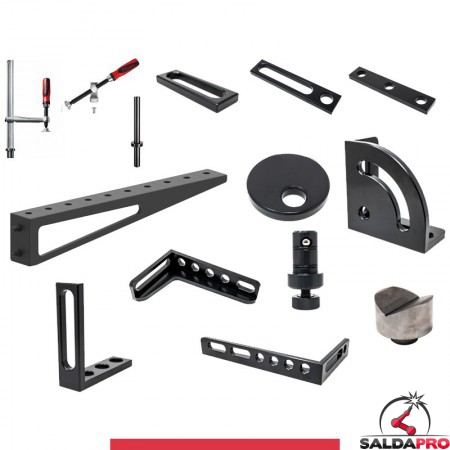 Set 82 accessori di serraggio per tavoli saldatura SteelMax GPPH, fori 28mm