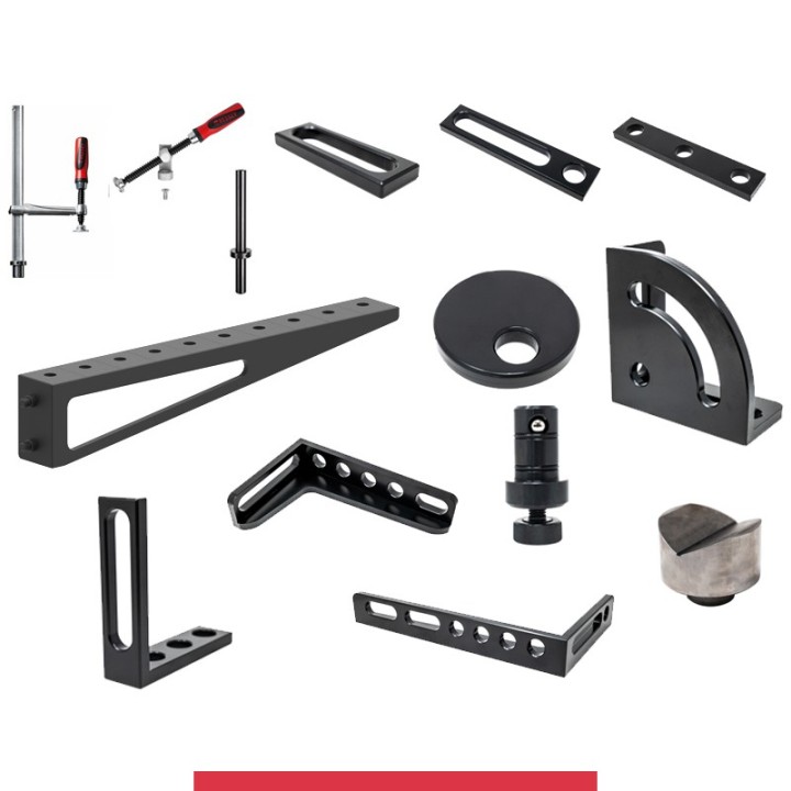 Set 82 accessori di serraggio per tavoli saldatura SteelMax GPPH, fori 28mm