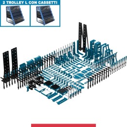 Set 252 accessori di serraggio per tavoli saldatura SteelMax GPPH, fori 28mm con 2 trolley L